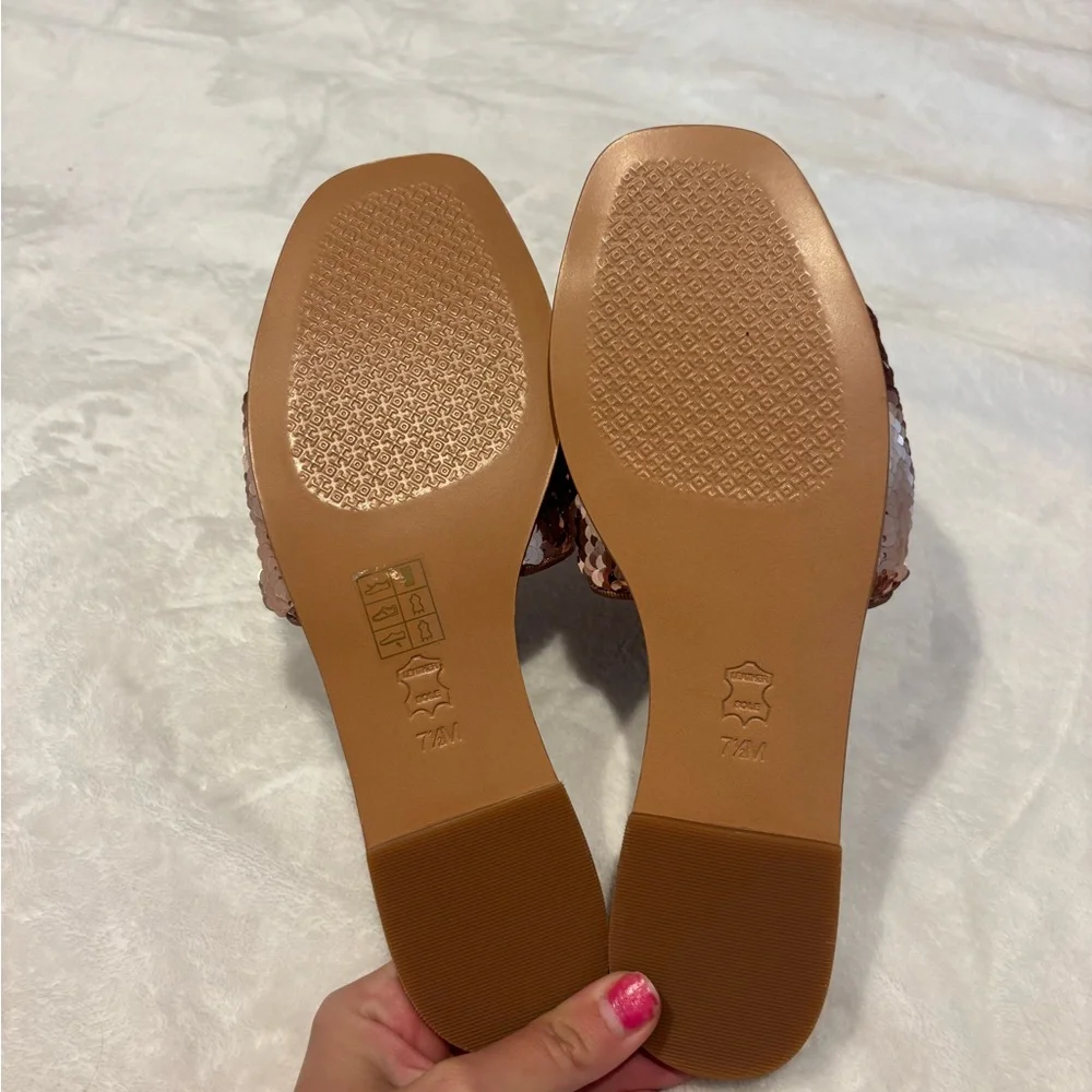 Tory Burch Copper Sequin Slide Sandals - Picture 2 of 2
